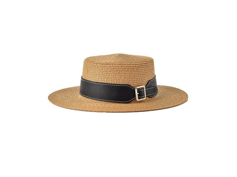 BEAU TODAY Straw Hats Women Paper Straw Khaki Wide Brim Black Panama Metal Carousel 1