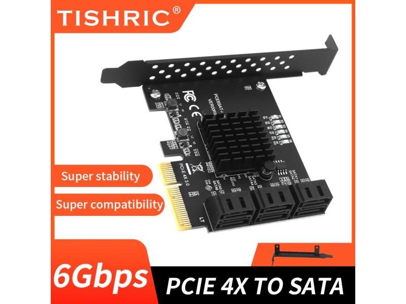TISHRIC PCIE 4X To 6 Ports SATA 3.0 6 Gbps Expansion Card Pcie Splitter Carousel 1