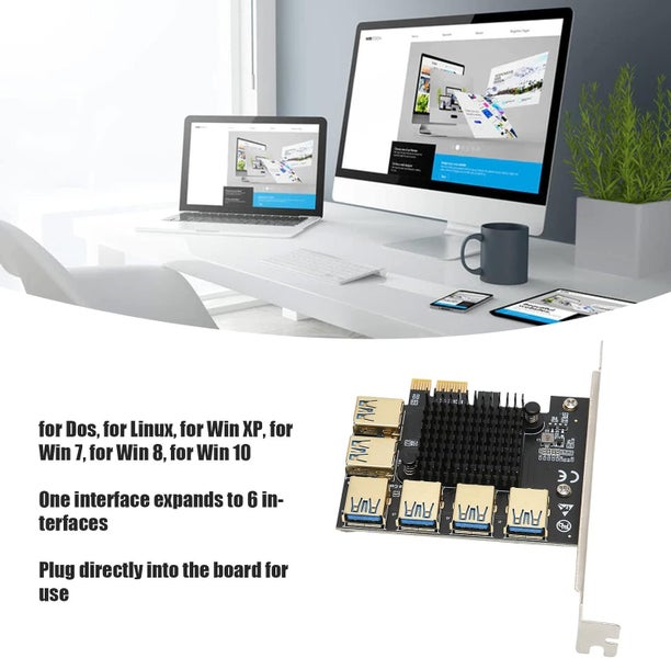 PCIe Multiplier 1 To 6 Riser GPU Expansion USB 3.0 Card For Crypto Mining Carousel 2
