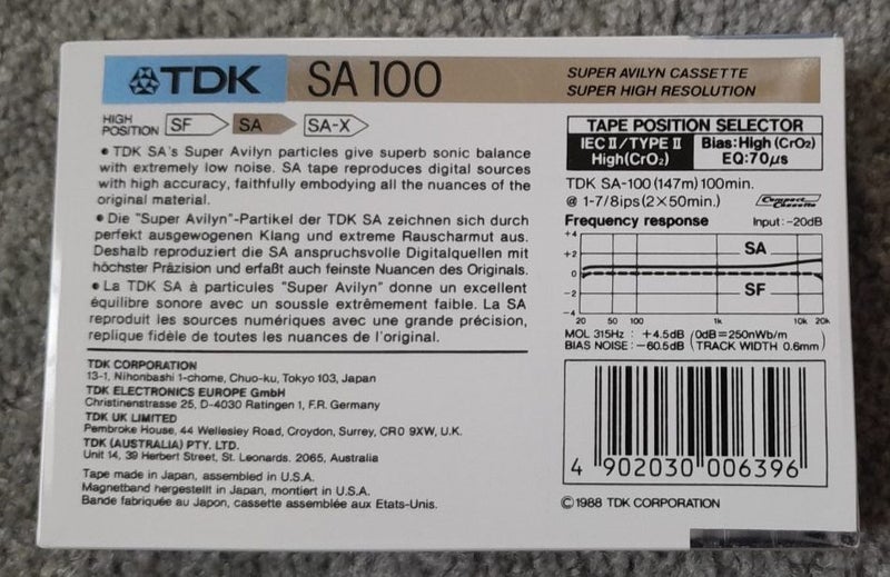 An Ace! 1988 TDK SA-100 (Type II) Blank Audio Cassette Tape (new/sealed) Carousel 2