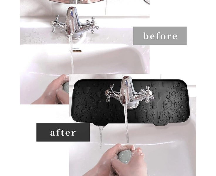 Kitchen Sink Splash Guard Silicone Faucet Mat Sink Water Splash Catcher-Black Carousel 2