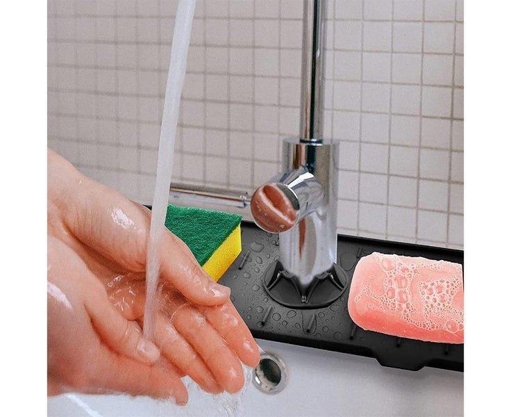 Kitchen Sink Splash Guard Silicone Faucet Mat Sink Water Splash Catcher-Black Carousel 4