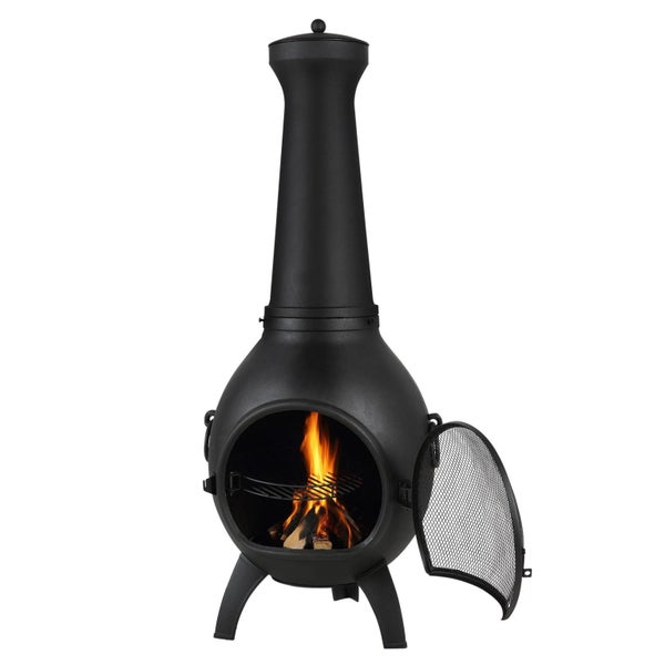 457mm Chiminea Outdoor Wood Burning Firepit with Grill Mesh & Chimney Coat Carousel 1