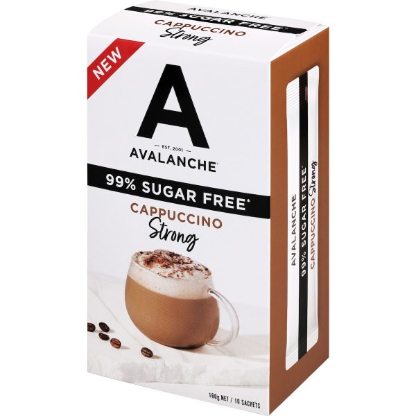 Avalanche Sugar Free Coffee Strong Cappuccino Sachets 10 Pack Carousel 1