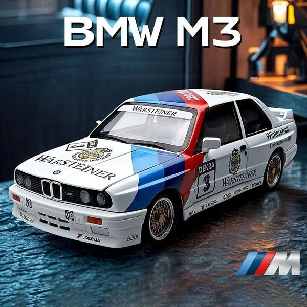 1:24 BMW M3 E30 1987 DTM Alloy Car Model Sound and Light Pull Back Children's Carousel 17