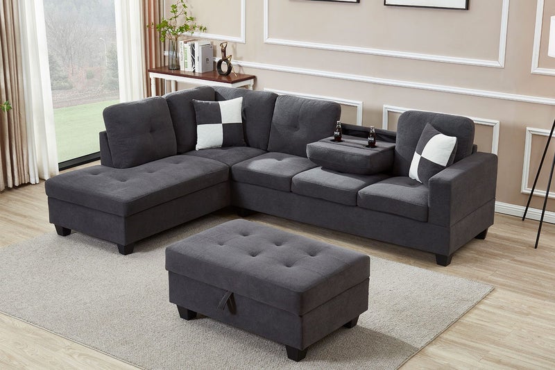 NEBULA Premium Sectional Sofa with Storage Ottoman - Facing Left (Dark Grey)64161607973635110