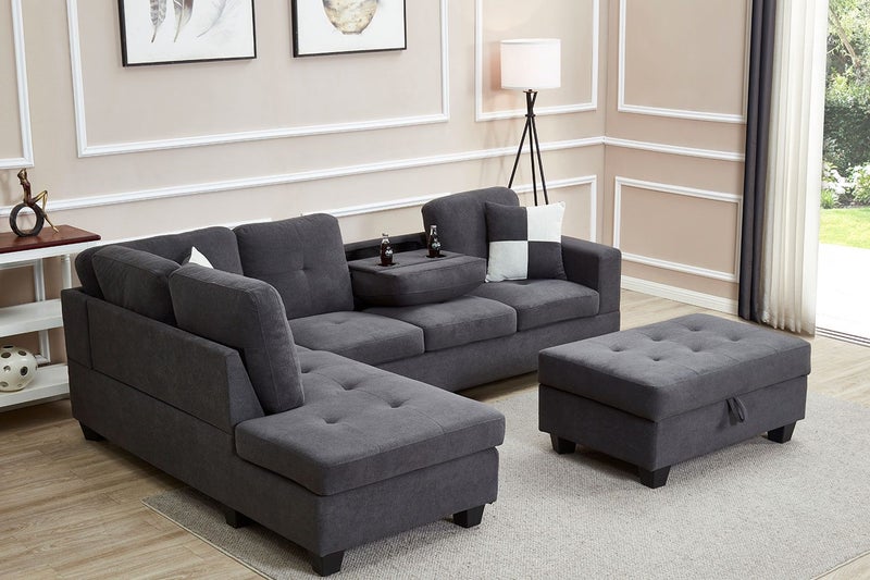 NEBULA Premium Sectional Sofa with Storage Ottoman - Facing Left (Dark Grey)64161607973635113