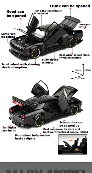 1:32 Dodge Challenger SRT Hellcat Redeye V8 Alloy Metal Diecast Model American Carousel 19