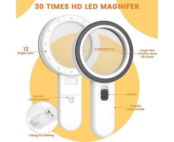 Magnifying Glass With Light, 30x Handheld Large Magnifying Glass 12 Led Illum Carousel 2