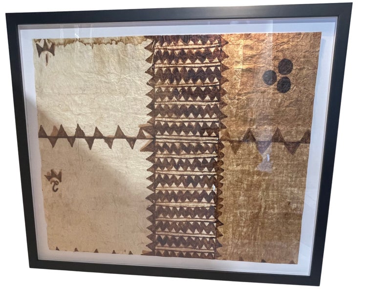 Framed 100-Year-Old Pacific Island Tapa Cloth Carousel 1