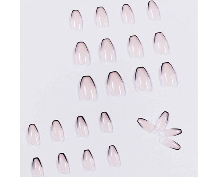 Medium Press On Nails With Designs False Nail Tips Full Cover Acrylic Black F Carousel 1