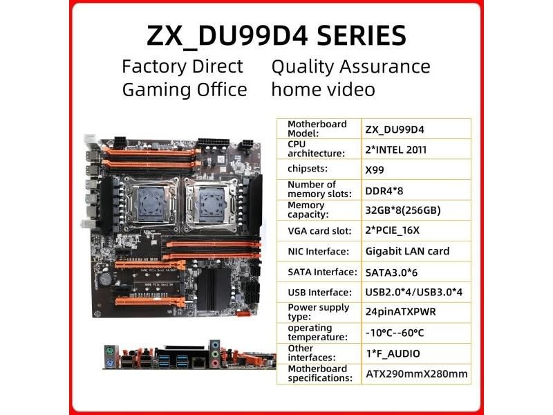 X99 Dual CPU Motherboard ZX-DU99D4X8 V1.1 Slot Intel X99 Chip Supports LGA 2011 Carousel 1