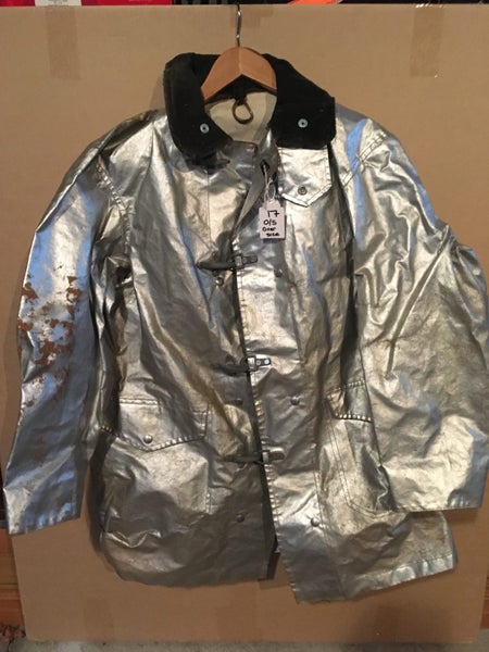 $1 NO RESERVE 1980's Vintage Silver Fireman coat - O/S Over Size FUNDRAISER #017 Carousel 1