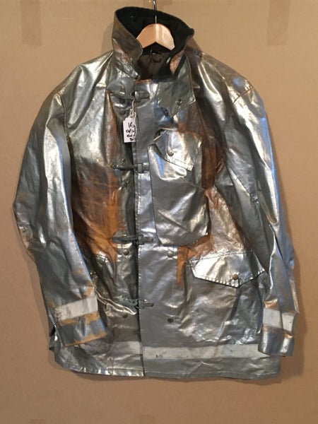 $1 NO RESERVE 1980's Vintage Silver Fireman coat - O/S Over Size FUNDRAISER #016 Carousel 1
