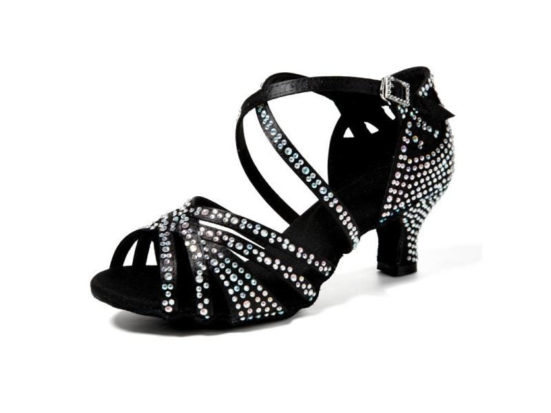Latin Dance Shoes For Adult Women With Diamond Inlay On The Middle Heel Carousel 1