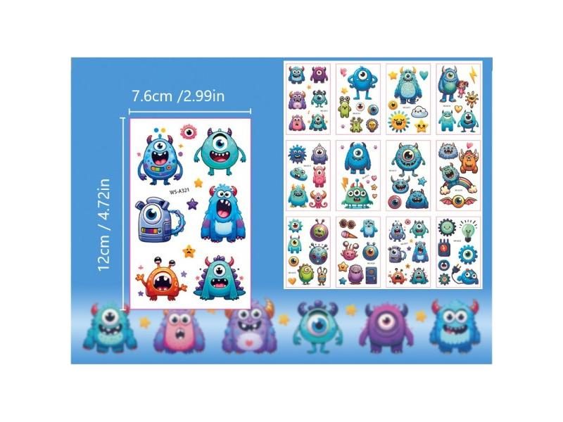Monster Temporary Tattoos For Kids - Over 120 Cute Cartoon Tattoos For Birthday Carousel 1