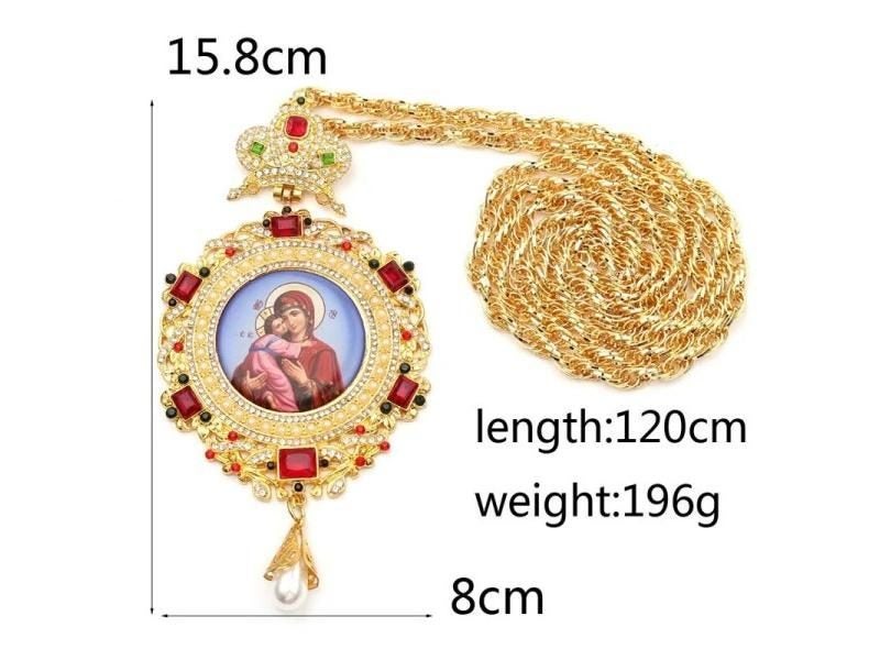 Orthodox Cross Jesus Crucifix Pendant Virgin Mary Religious Jewelry Carousel 1