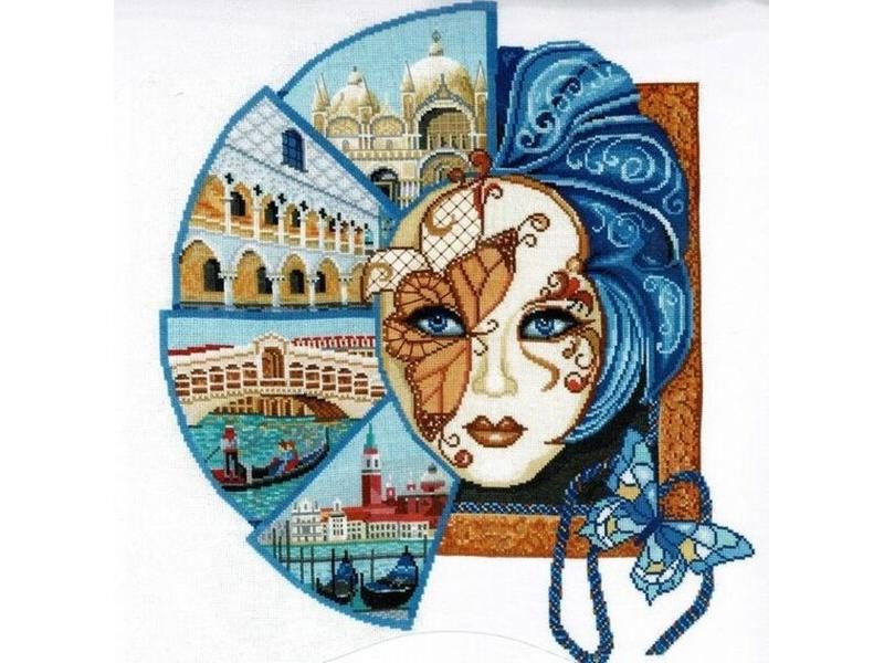 Gold Collection Embroidery Venetian Mask Funny Cross Stitch Patterns With Carousel 1