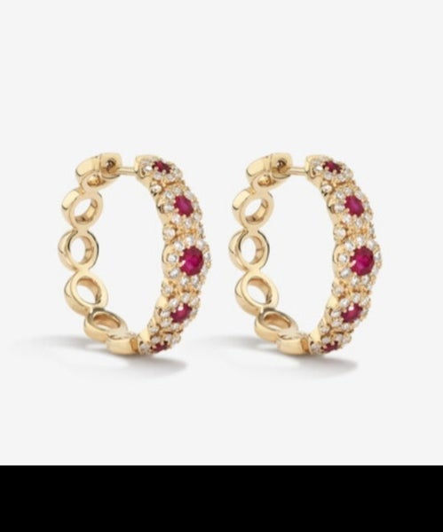 Michael Hill - Bubble Huggie Earrings with Ruby and 0.52 Carat TW Diamonds in 14 Carousel 1