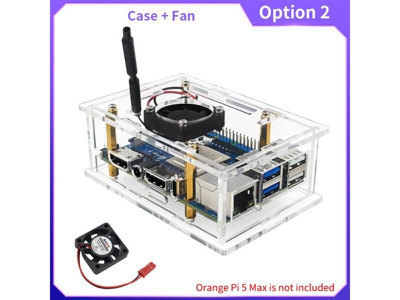 Orange Pi 5 Max Acrylic Case Transparent Shell Cooling Fan Aluminum Heatsink Carousel 1