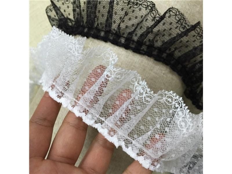 5CM Wide White Black 3D Embroidery Lace Applique Pleated Ruffle Ribbon Edge Carousel 1