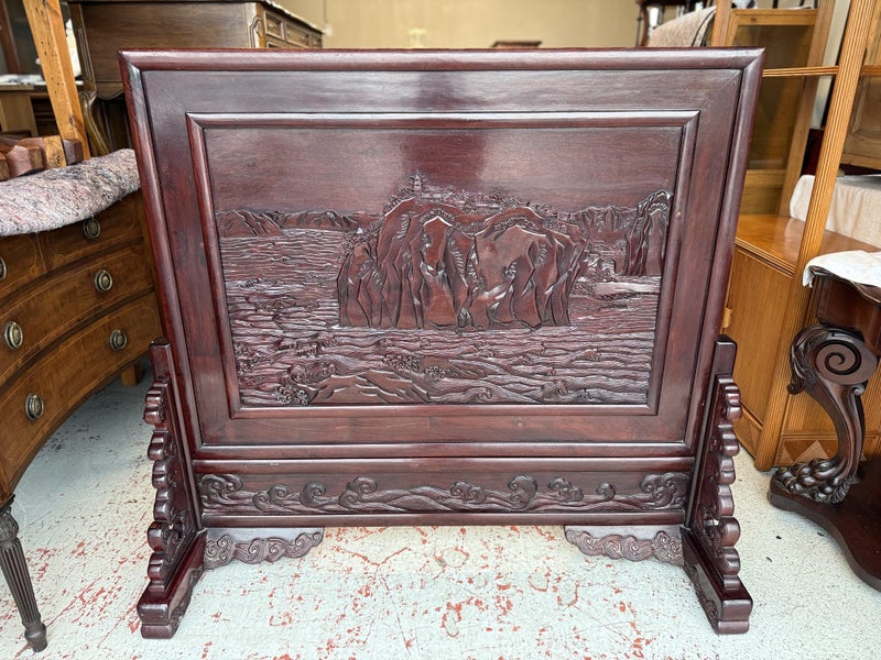 A Vintage Solid Chinese Rosewood Carved Room Screen or Room Divider Carousel 2