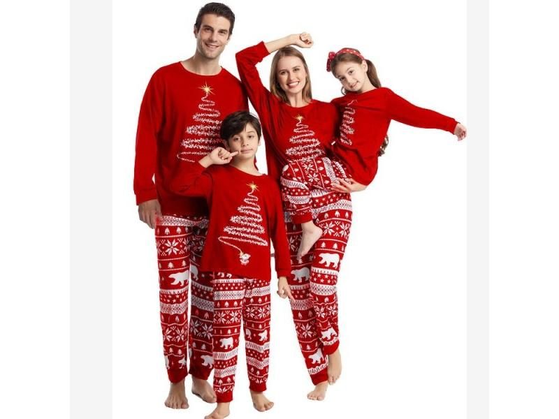 Family Matching Outfits Red Christmas Pajamas Sets Father Mother Daughter And Carousel 1