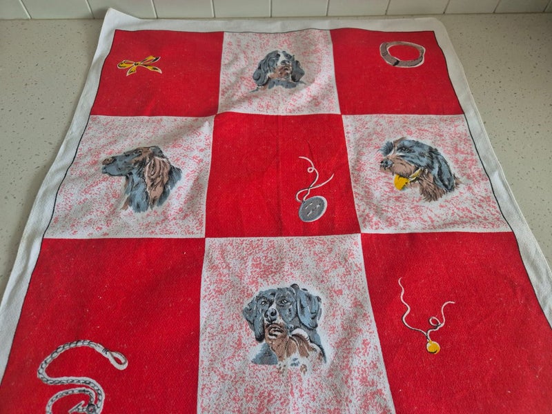 Lovely Vintage Dog Theme Teatowel. Large. 50s or 60s. Carousel 2