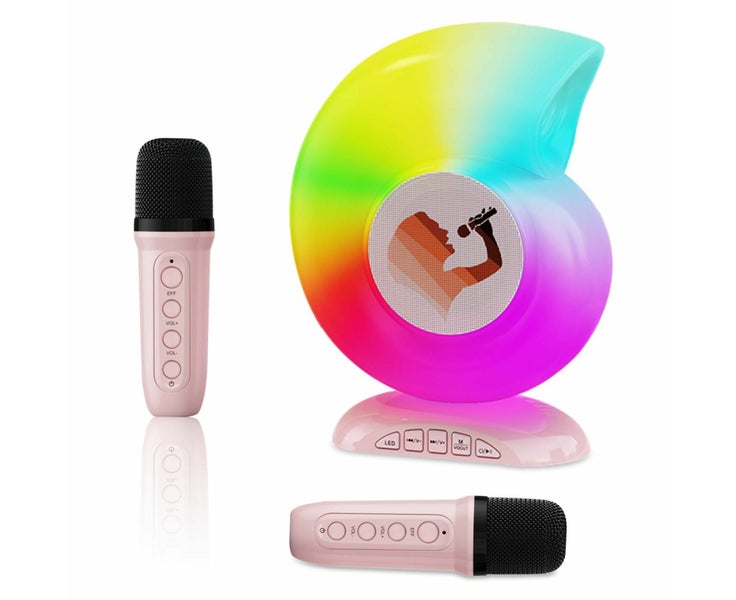Mini Karaoke Machine for Kids,Portable Bluetooth Speaker with 2 Wireless Micr Carousel 1