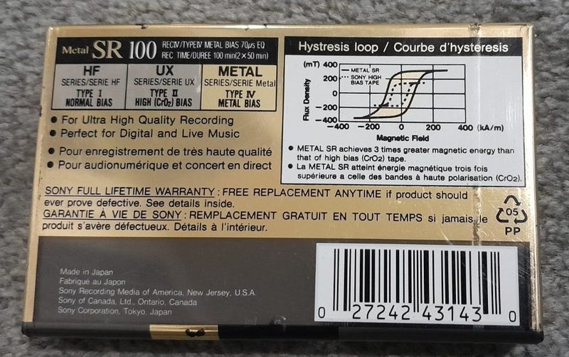 Sony Metal SR-100 min (Type IV) Blank Audio Cassette Tape (Japan new/sealed) Carousel 2