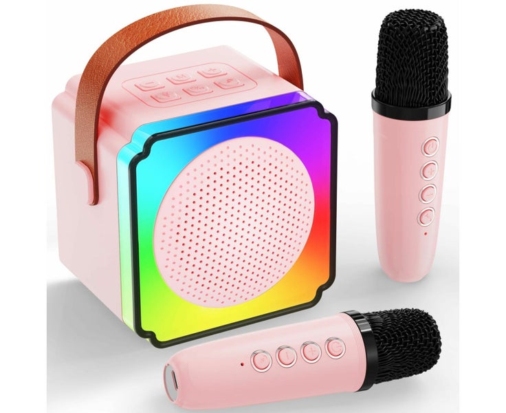 Mini Karaoke Machine for Kids,Portable Bluetooth Speaker with 2 Wireless Micr Carousel 1
