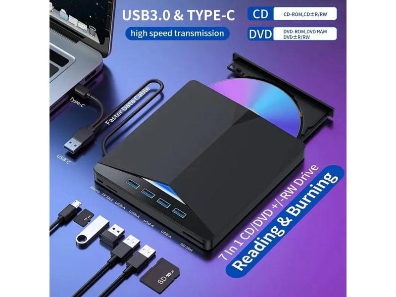7-in-1 USB 3.0 Type C External CD RW DVD Optical Drives Tray Type DVD Burner Carousel 1