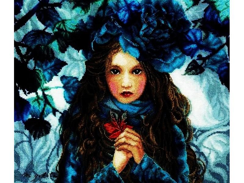 Gold Collection Needlepoint Blue Flowers Girl Embroidery Cross Designs With Carousel 1