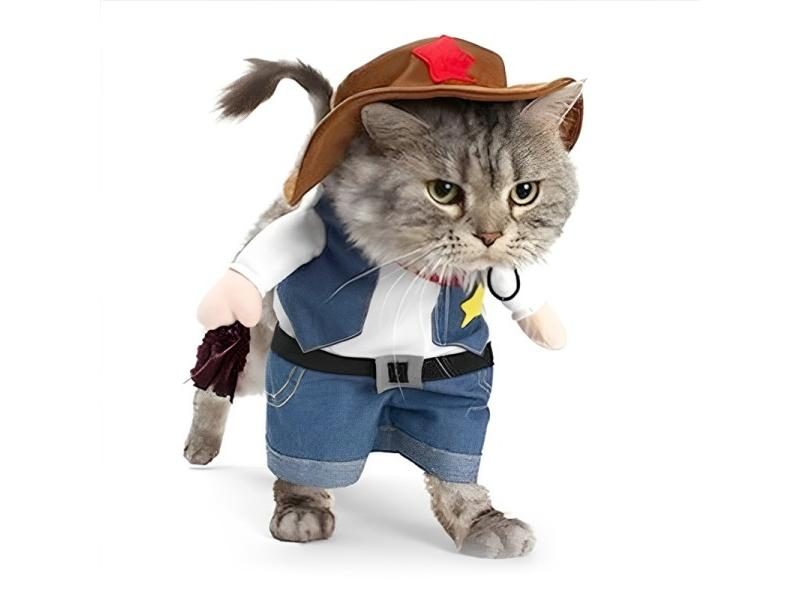 Pet Dog Cat Costume Cowboy Jeans Hoodie Shirts Halloween Costume Jumpsuit Puppy Carousel 1