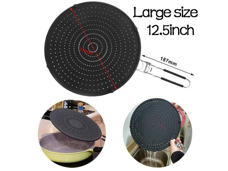 Silicone Kitchen Splatter Screen With Folding Handle Heat-resisting Oil Splash Carousel 1