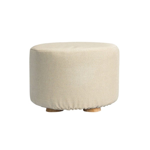 Fabric Ottoman Round Foot Stool With Wooden Legs Beige Furniture Home Ottomans Carousel 1