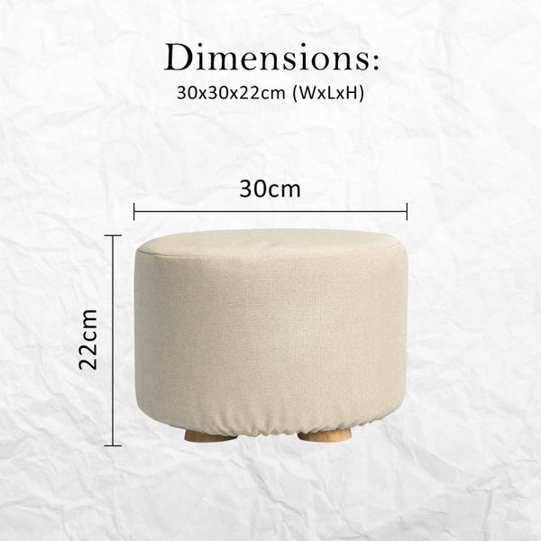 Fabric Ottoman Round Foot Stool With Wooden Legs Beige Furniture Home Ottomans Carousel 2