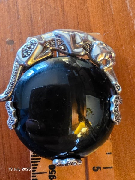 $1 Art Deco Sterling Silver Marasite Jaguar & Onyx Pendant/ Brooch 25.29gm Carousel 2