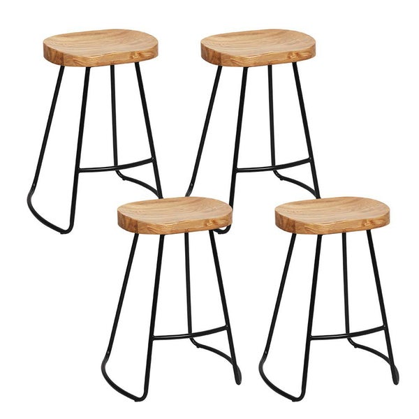 Artiss Set Of 4 Elm Wood Backless Bar Stools 75Cm - Black And Light Natural Carousel 1