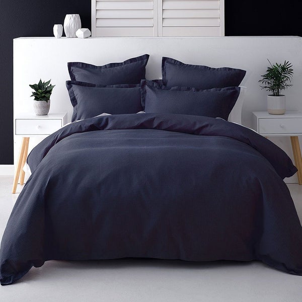 Nova Waffle Navy Duvet Cover Set by Savona Carousel 1