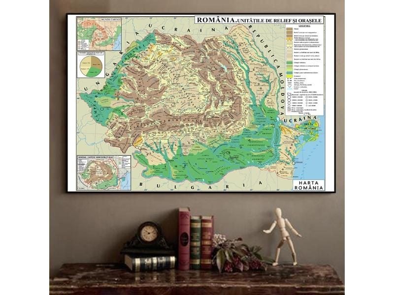 The Romania Map Canvas Painting In Romanian Wall Poster For Travel Gift School Carousel 1