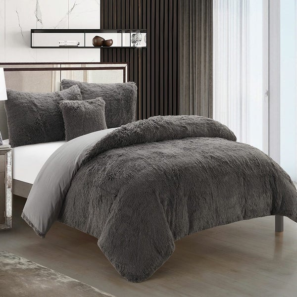 Charcoal Shaggy Fleece Duvet Cover Set by Marlborough Carousel 1