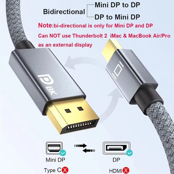 8K60Hz Mini DP To DP Cable Bidirectional 4K144Hz DP To Mini Display Port DP Carousel 1