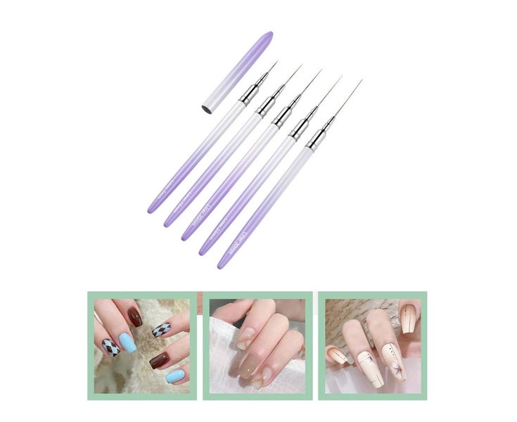 Nail Art Liner Brushes Metal Handle Nail Drawing Pens,5 Sizes-Nail Art Brush Carousel 2