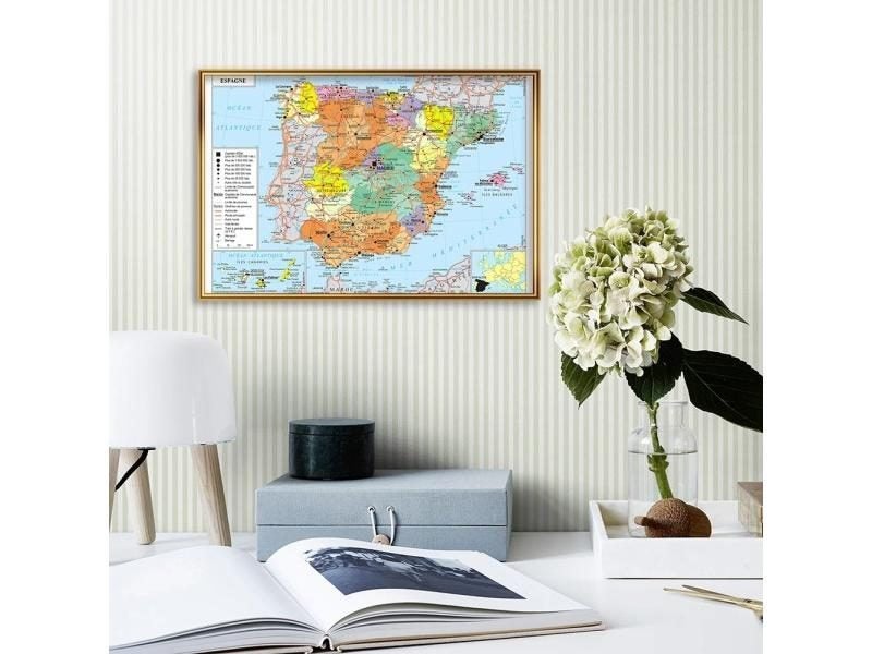 59*42cm Spain Political Transportation Map In French Wall Art Canvas Painting Carousel 1