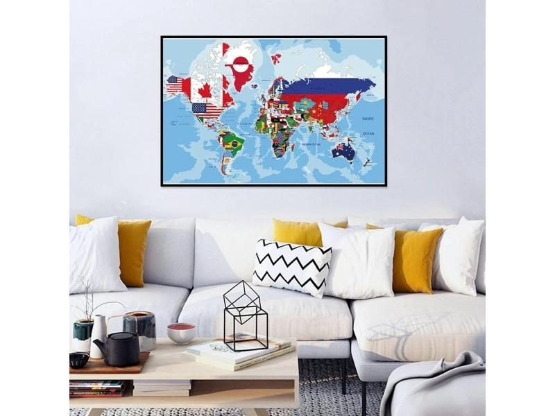 45*30cm The World Map With Country Flags Canvas Painting Wall Art Poster Prints Carousel 1