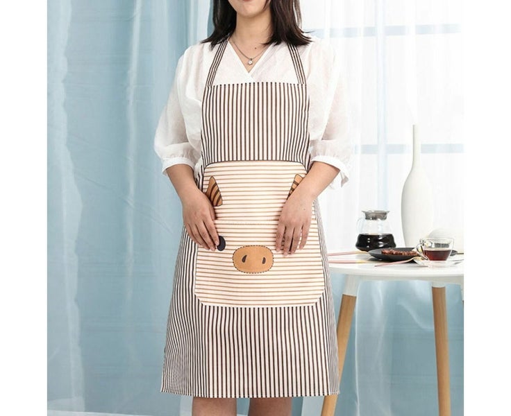 Oil-proof Pig Pattern Apron with Pockets Cartoon Apron Cute Women-brown Carousel 2