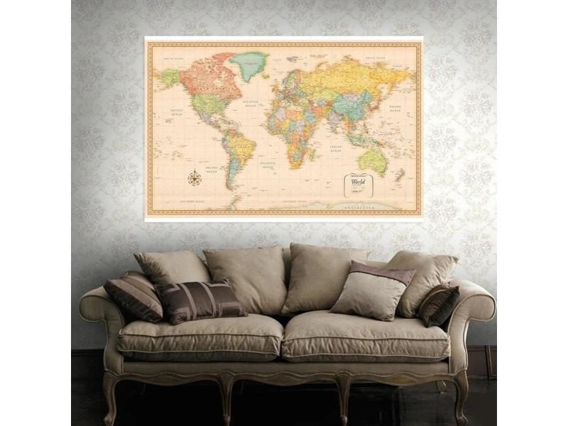 120x80cm World Map Classic Vinyl Spray Map No Country Flag For School Home Carousel 1