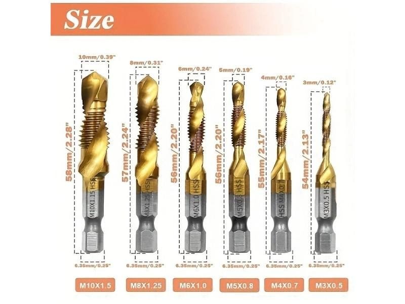 6pcs Titanium Drill Tap Set - Metric Thread M3-M10 For Screw Tapping Carousel 1