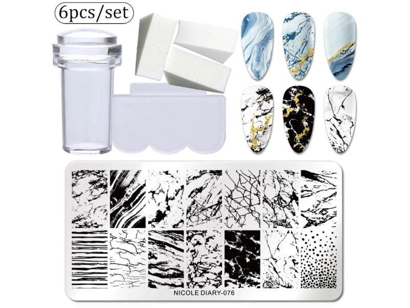 NICOLE DIARY 6pcs Nail Stamping Plate Winter Snowflake Print With Stamping Carousel 1